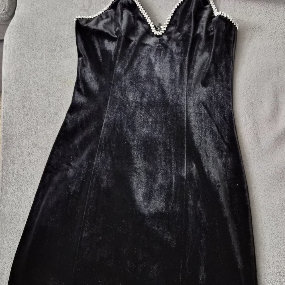 Fashion Nova Black Velvet Dress with Silver Trim